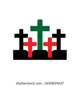 Graphic five crosses in green red colors on Remembrance memorial
