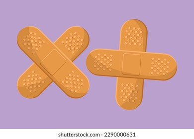 Graphic flat design drawing adhesive bandage elastic medical plasters. Illustration of medical plaster, elastic bandage patch. Medical health care service excellence. Cartoon style vector illustration