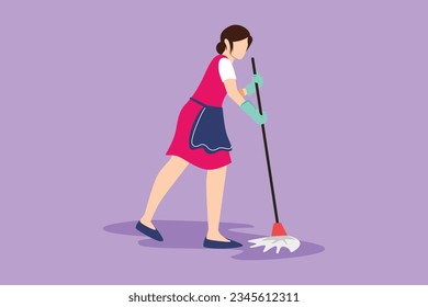 Diseño gráfico plano dibujando hermoso piso de corte femenino en la oficina. Trabajadores de limpieza. Personal de limpieza profesional, trabajadores domésticos más limpios y equipo de limpieza. Ilustración vectorial de estilo de dibujos animados
