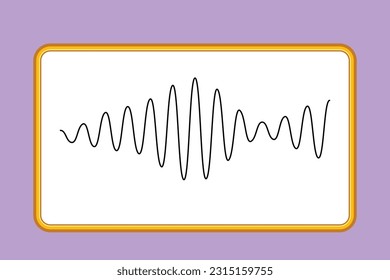 Diseño plano gráfico de ondas de sonido negras. Frecuencia de audio musical, forma de onda de línea de voz, señal de radio electrónica, símbolo de nivel de volumen. Olas de radio de curva vectorial. Ilustración vectorial de estilo de dibujos animados