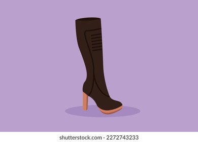 Graphic flat design drawing fashionable women boots. Shoe, boots, footwear. Classic girl shoes. Business fashion style boots. Elegant woman leather boots with heel. Cartoon style vector illustration