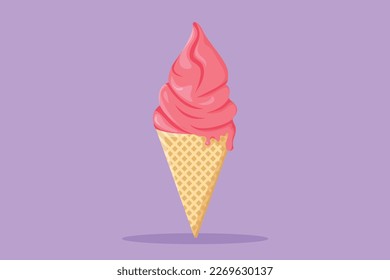 Graphic flat design drawing fresh delicious ice cream cone restaurant logo emblem. Dessert sweet icecream cafe shop logotype template icon for food delivery service. Cartoon style vector illustration