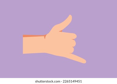 Graphic flat design drawing hand making hang lose sign. Hawaiian hand sign or icon. Communication with hand gestures. Nonverbal signs or symbols for human education. Cartoon style vector illustration