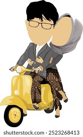 Graphic Flat Design Drawing Happy Married Couple Riding Motorcycle