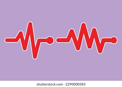 Graphic flat design drawing heart pulse logo, label, icon, sticker. Red and white colors. Heartbeat lone, cardiogram. Beautiful healthcare, medical emergency symbol. Cartoon style vector illustration