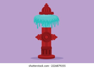 Graphic flat design drawing jets of water that came out of the hydrant on the side of the road due to damage to equipment and needed to repair. Red hydrant concept. Cartoon style vector illustration