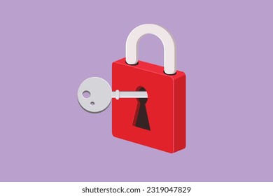 Graphic flat design drawing of key and lock logo. Security padlock, locked and unlocked. Safety lock with key icon. Success, solution, opportunity and safety concept. Cartoon style vector illustration