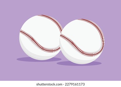 Diseño plano gráfico dibujar el logo de la pelota de béisbol de cuero, icono, símbolo. Juego tradicional americano de deportes de equipo. Equipo de béisbol para la competencia del torneo nacional. Ilustración vectorial de estilo de dibujos animados