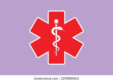 Graphic flat design drawing of medical snake health symbol, label, sticker. Medicine system and health care concept. Medical icon. Medicine logo for paramedic staff. Cartoon style vector illustration