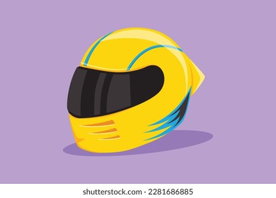 Casco de carreras de motores de dibujo de diseño plano gráfico con visera de vidrio cerrado. Para los deportes de coche y moto, competición, motocross o ciclismo, símbolo de competición de motos. Ilustración vectorial de estilo de dibujos animados