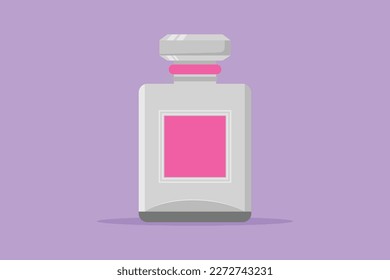 Diseño plano gráfico dibujar fragancia de icono de perfume. Lotipo de botella de perfume de lujo, etiqueta, volante, pegatina, tarjeta, símbolo. Perfume femenino en concepto de botellas hermosas. Ilustración vectorial de estilo de dibujos animados