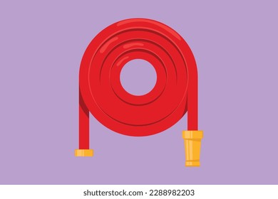 Graphic flat design drawing red fire hose logo icon label in trendy style. Suitable for many purposes. Fire extinguishing equipment. Professional tool and instrument. Cartoon style vector illustration