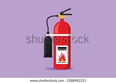 Graphic flat design drawing red fire extinguisher protection with nozzle. Portable fire extinguishing equipment from fire department. Professional tool or instrument. Cartoon style vector illustration Stockfoto © 
