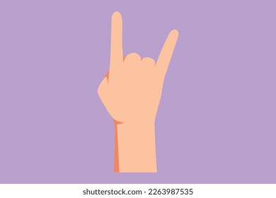 Graphic flat design drawing rock on gesture symbol. Heavy metal hand gesture. Nonverbal signs or symbols. Hand variation shape concept. Rock n roll band music icon. Cartoon style vector illustration