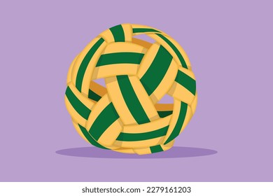 Dibujo gráfico de diseño plano de la bola de takraw sepak o el logotipo de la bola de mimbre, icono, símbolo. Patada cisora. Competencia deportiva de equipo, torneo, deporte de sudeste o asiático. Ilustración vectorial de estilo de dibujos animados