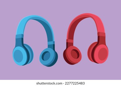 Graphic flat design drawing set stylized headphone from top view. Music recording equipment tools concept. Musical head phone gadget accessory template, logo, label. Cartoon style vector illustration - Shutterstock ID 2277225483