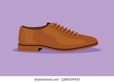 Graphic flat design drawing shoes realistic with stylish brown men oxford boots for cobbler shoe shop for ads, promo, banner of accessories kit for shoeshine service. Cartoon style vector illustration