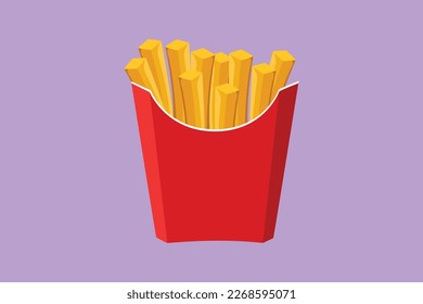 Graphic flat design drawing stylized french fries store logo. Delicious American french fries. Fast food restaurant concept for cafe, shop or food delivery service. Cartoon style vector illustration