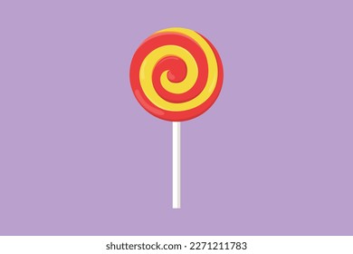 Graphic flat design drawing of stylized spiral lollipop candy shop logo label. Emblem sweet confectionery store concept for snack delivery service. Sweet candy shop. Cartoon style vector illustration