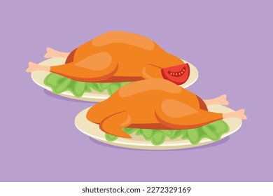 Graphic flat design drawing stylized delicious roasted turkey for restaurant menu  Typical food for holiday festival celebration template label flyer sticker symbol  Cartoon style vector illustration