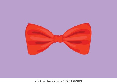 Graphic flat design drawing stylized red bow tie icon, label, logotype, template. Hipster accessory. Realistic formal wear for official event. Elegant clothes object. Cartoon style vector illustration