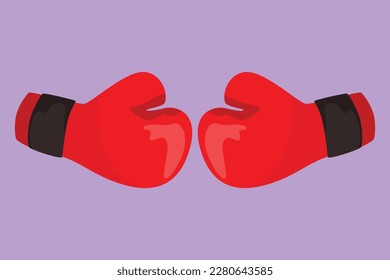 Graphic flat design drawing stylized red boxing gloves hitting together symbol. Boxing gloves fight. Boxer sportswear for punch workout. Fight, combat, competition. Cartoon style vector illustration
