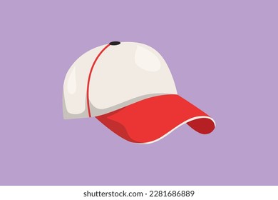 Graphic flat design drawing stylized baseball cap as sports symbol. Unisex outdoor sport baseball, golf, tennis, uniform cap logotype, label, template, sticker, icon. Cartoon style vector illustration