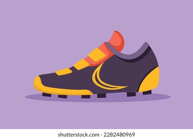 Graphic flat design drawing of stylized soccer boots. Football shoes. Football icon. Soccer ball boots. Sports inventory. Competitive and competition game tournament. Cartoon style vector illustration