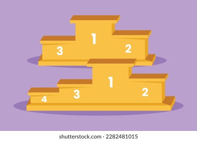 Graphic flat design drawing stylized podium winner with number logotype. Pedestal or platform for champions. Stage for awards ceremony event, competition, tournament. Cartoon style vector illustration