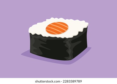 Graphic flat design drawing stylized Japanese maki sushi bar with chopstick logo label symbol. Emblem sea food restaurant concept for shop or food delivery service. Cartoon style vector illustration - Shutterstock ID 2283389789