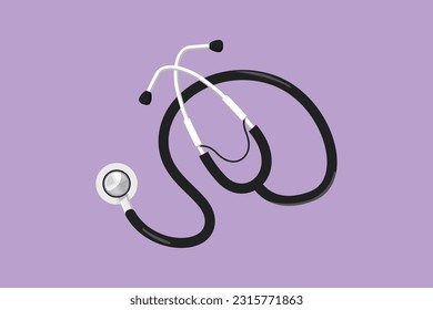 Graphic flat design drawing of stylized stethoscope icon. Equipment for doctor examining patient heart beat condition. Medical health care service excellence concept. Cartoon style vector illustration