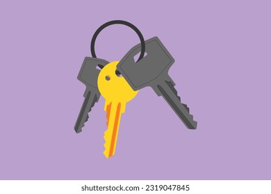 Graphic flat design drawing stylized three keys from apartment or building. House apartment rental for sale symbol. The concept of privacy, security and protection. Cartoon style vector illustration