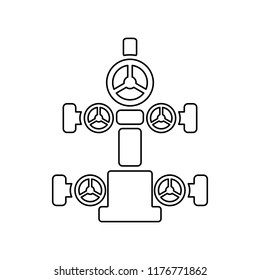 Graphic flat vector outline Christmas tree icon isolated; wellhead sign for oil and gas industry; black color; EPS 10