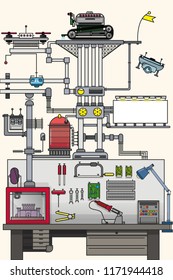 Graphic flat vector scheme design from start to end.