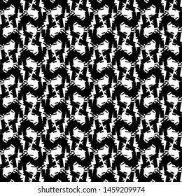 Graphic flecked pattern with dashes and abstract decorative elements. Textile print. Shawl. Monochrome. Vector illustration.