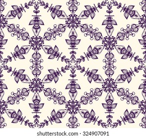 Graphic floral duotone pattern, lacy ornamental seamless background.