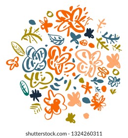 Graphic floral elements for design. White background.