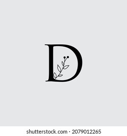 Graphic Floral Initial Alphabet D flowers bouquet composition. Unique collection for wedding invites decoration, logo and many other concept ideas.