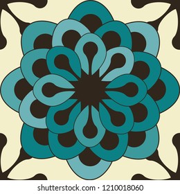 graphic floral mosaic tile in blue ivory black shades