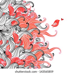 Graphic floral pattern with beautiful love bird