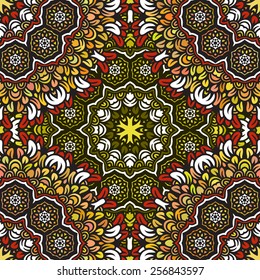 Graphic floral round ornamental doily seamless pattern.