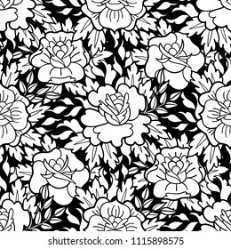 Graphic floral seamless pattern. Vector vintage design. Traditional style. Coloring book page for adults and kids