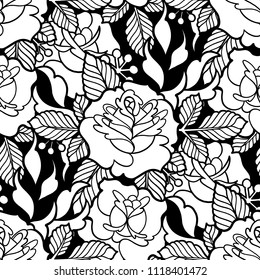 Graphic floral seamless pattern. Vector vintage design. Traditional style. Coloring book page for adults and kids