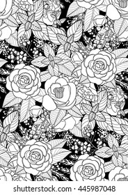 Graphic floral seamless pattern. Vector natural decorations. Wedding style. Coloring book page design for adults and kids