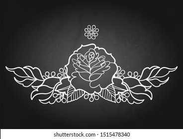 Graphic floral vignette isolated on the chalkboard background. Vector old school tattoo design. Traditional style