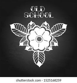 Graphic floral vignette isolated on the chalkboard background. Vector old school tattoo design. Traditional style