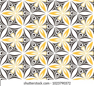 graphic flower arabesque pattern vector illustration. mandala ornament. grey, black and yellow geometric floral line oriental seamless pattern. flower of life background for fabric, wallpaper design