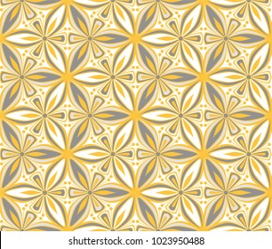 graphic flower arabesque pattern vector illustration. mandala ornament. grey, black and yellow geometric floral line oriental seamless pattern. flower of life background for fabric, wallpaper design
