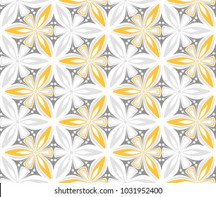 graphic flower arabesque pattern vector illustration. mandala ornament. grey, black and yellow geometric floral line oriental seamless pattern. flower of life background for fabric, wallpaper design