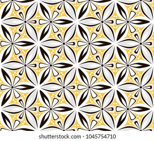 graphic flower arabesque pattern vector illustration. mandala ornament. grey, black and yellow geometric floral line oriental seamless pattern. flower of life background for fabric, wallpaper design